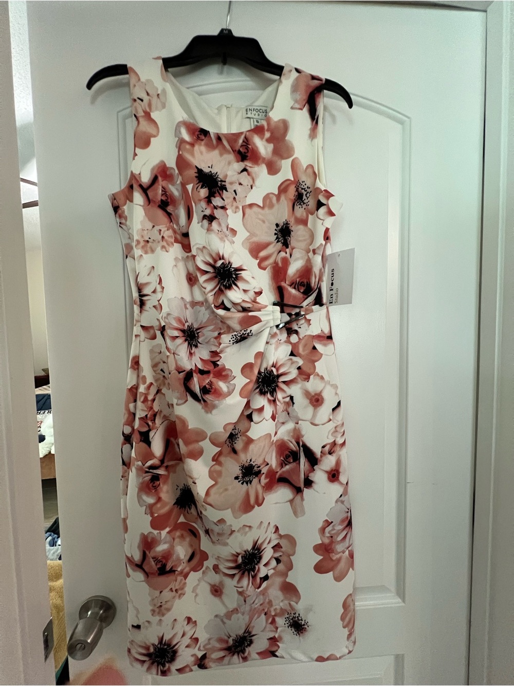 Enfocus Studio White Dress with Pink Floral Print